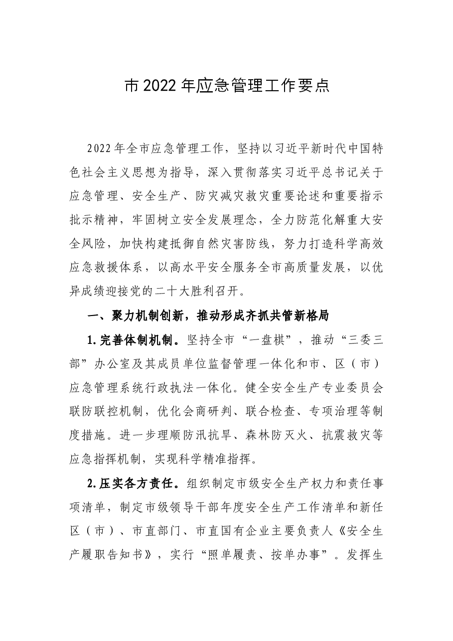市2022年应急管理工作要点.docx,第1页预览