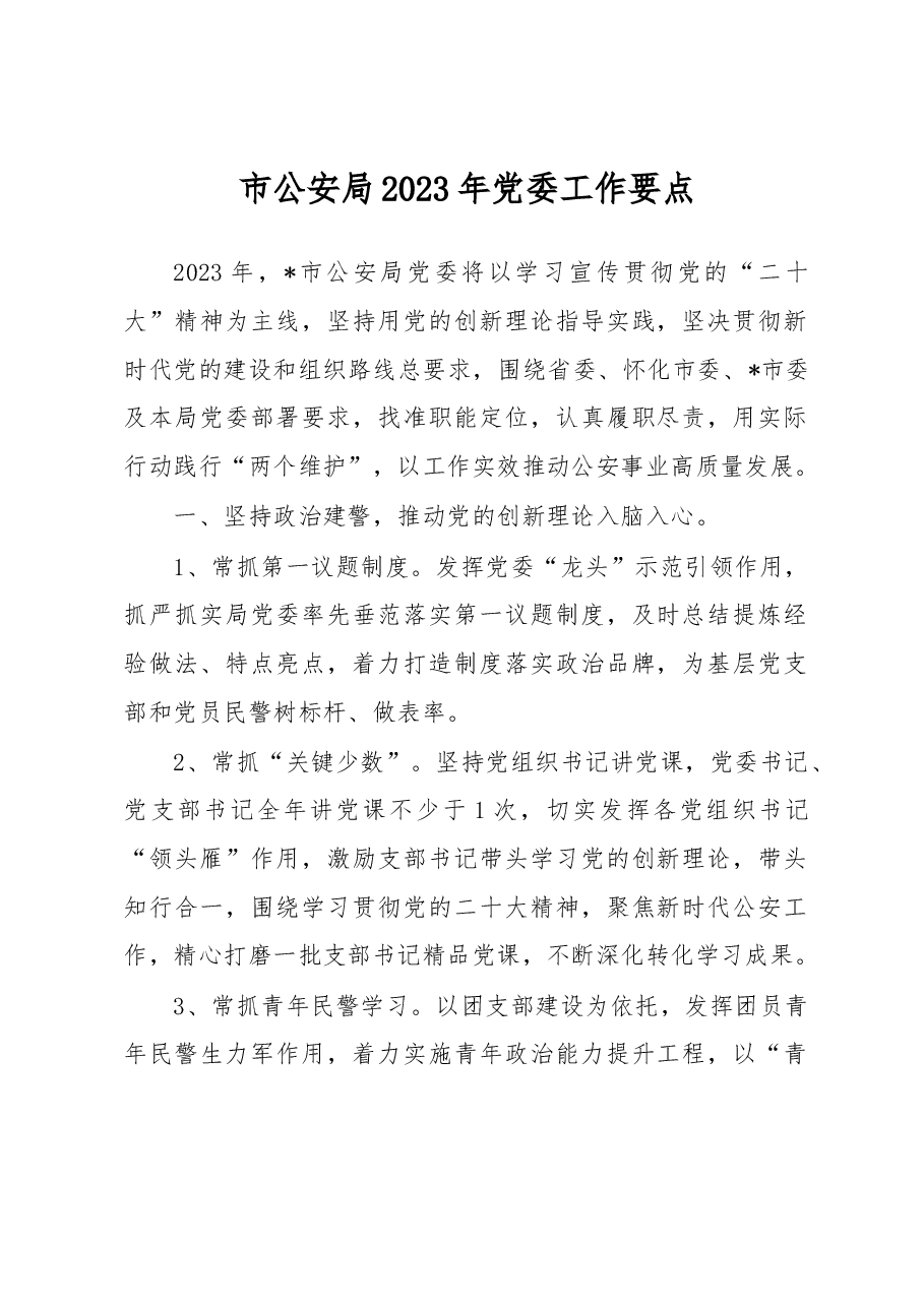 市公安局2023年党委工作要点.docx,第1页预览