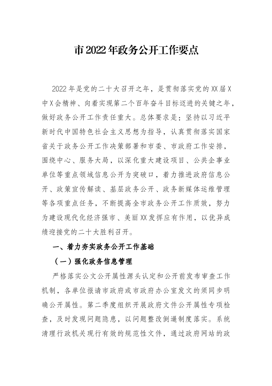 市2022年政务公开工作要点.docx,第1页预览