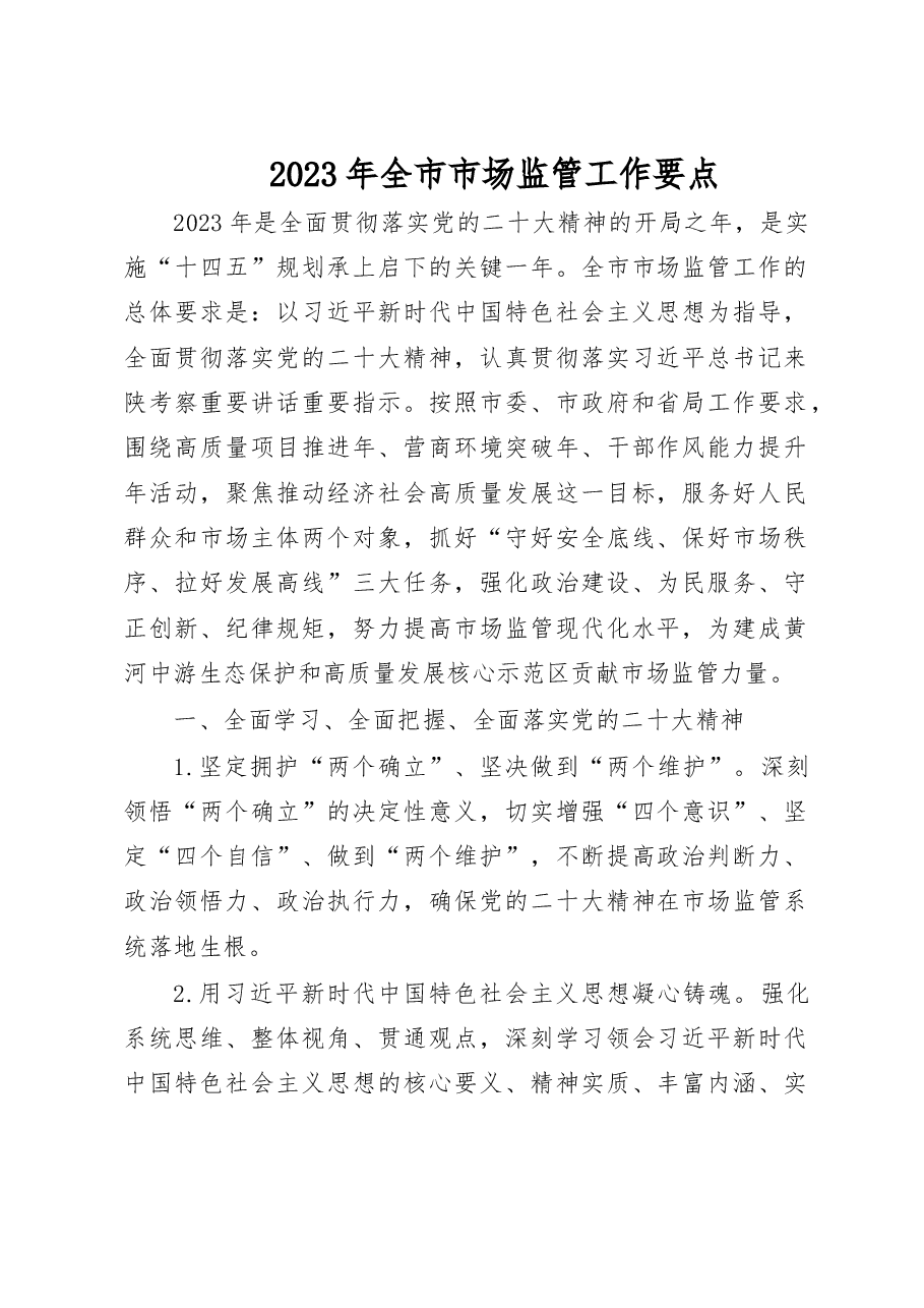 2023年全市市场监管工作要点.doc,第1页预览
