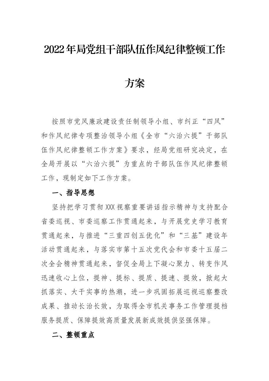 2022年局党组干部队伍作风纪律整顿工作方案.docx，第1页预览