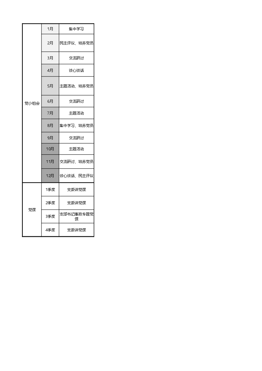 中共XX县XX局支部委员会2021年度两学一做三会一课主题党日活动计划表.xlsx，第3页预览