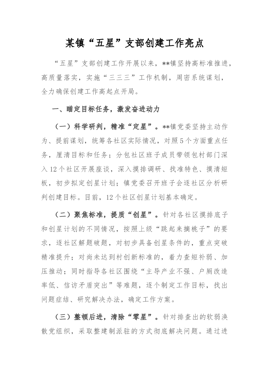 某镇“五星”支部创建工作亮点.docx,第1页预览