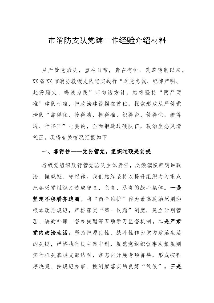 市消防支队党建工作经验介绍材料.docx,第1页预览
