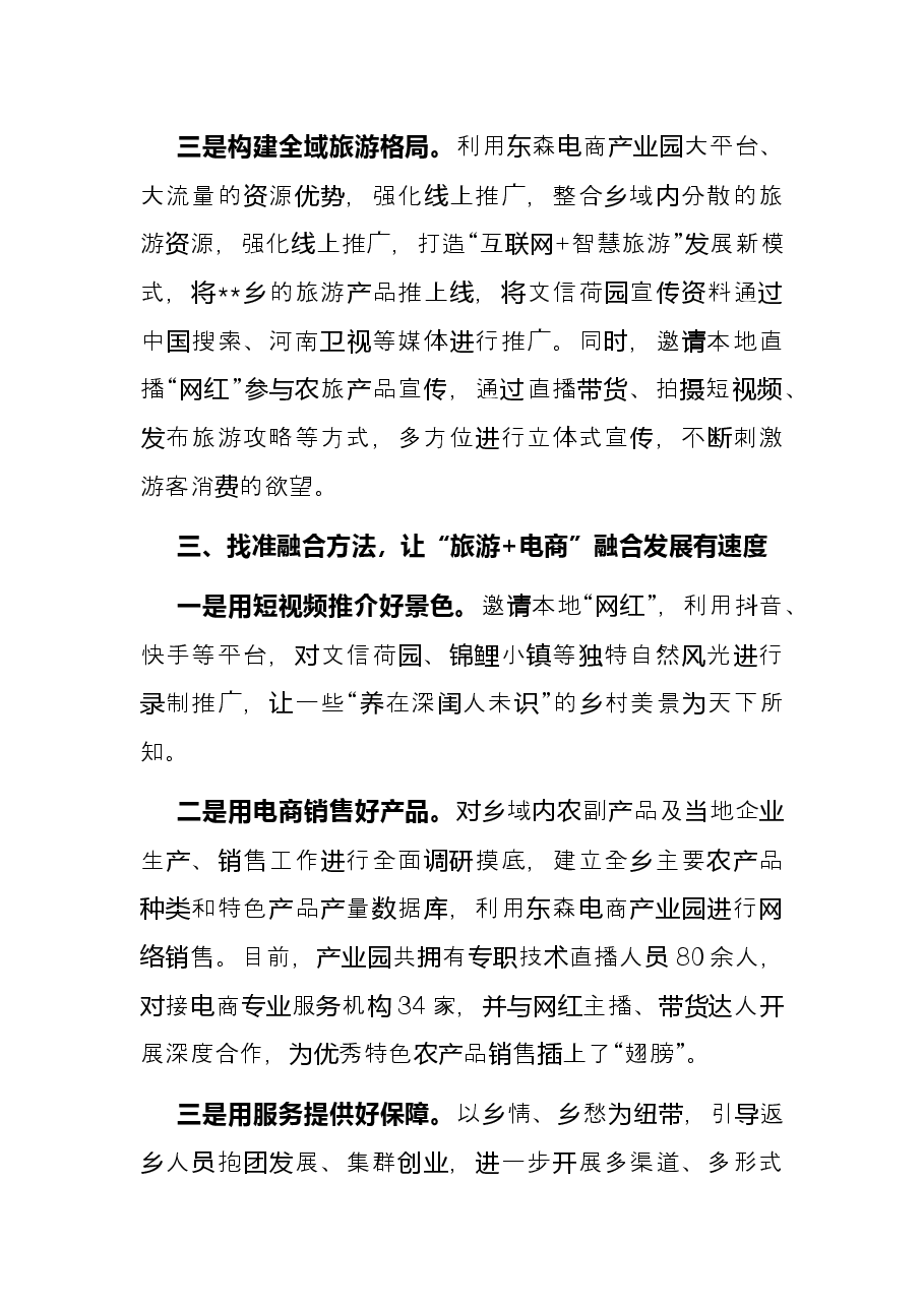 乡镇“旅游+电商”融合发展经验交流材料.docx,第3页预览