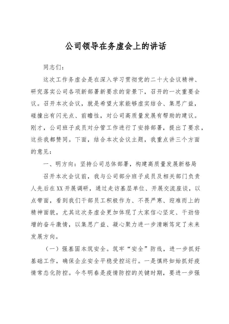 公司领导在务虚会上的讲话.docx,第1页预览