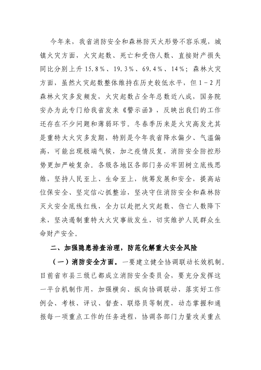 副省长在全省消防安全和森林防灭火工作视频会议上的讲话.docx,第3页预览