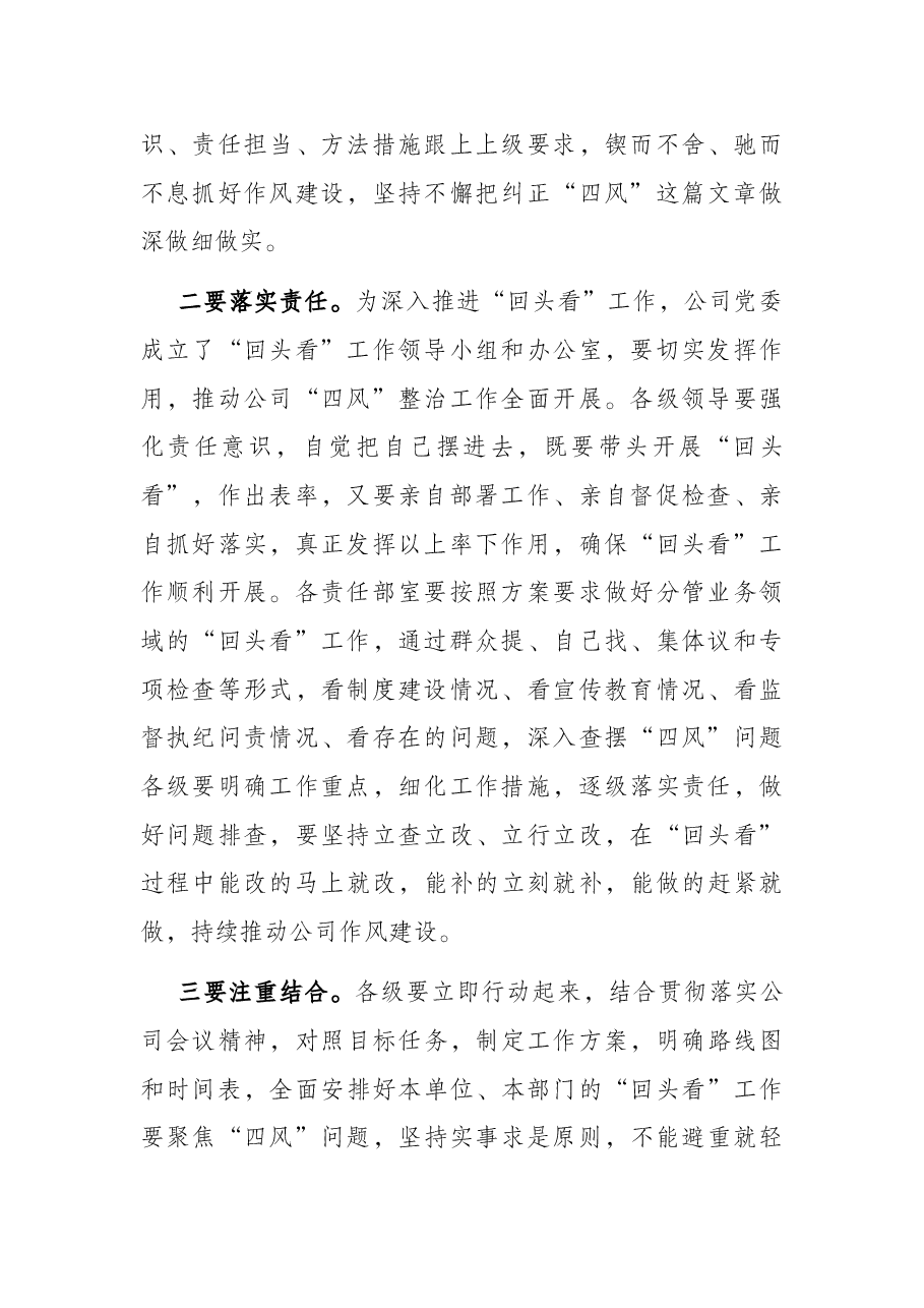 国企书记在“四风”问题整治情况“回头看”动员部署会上的讲话.docx,第2页预览
