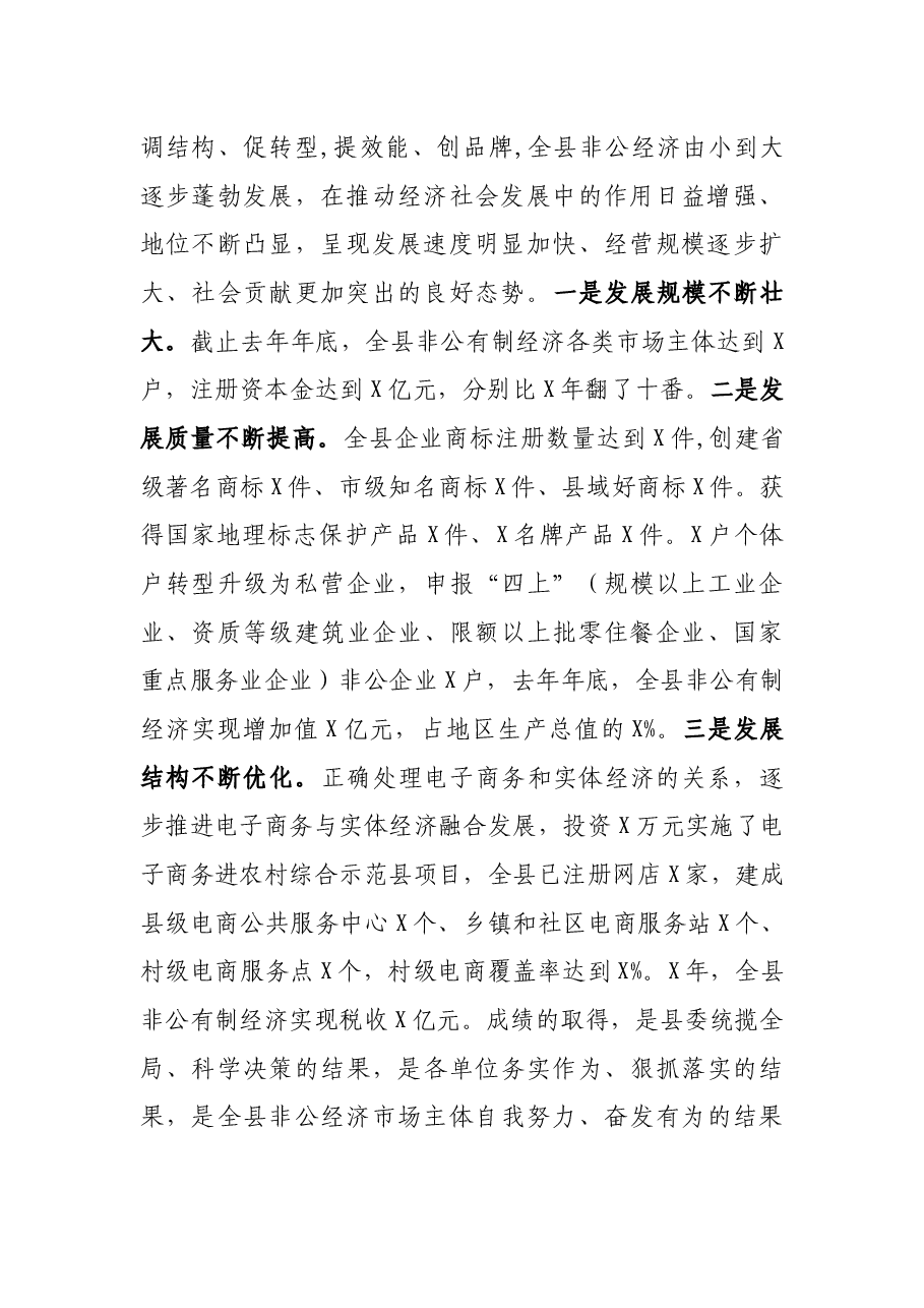 全县非公有制经济发展大会上的讲话.docx,第2页预览