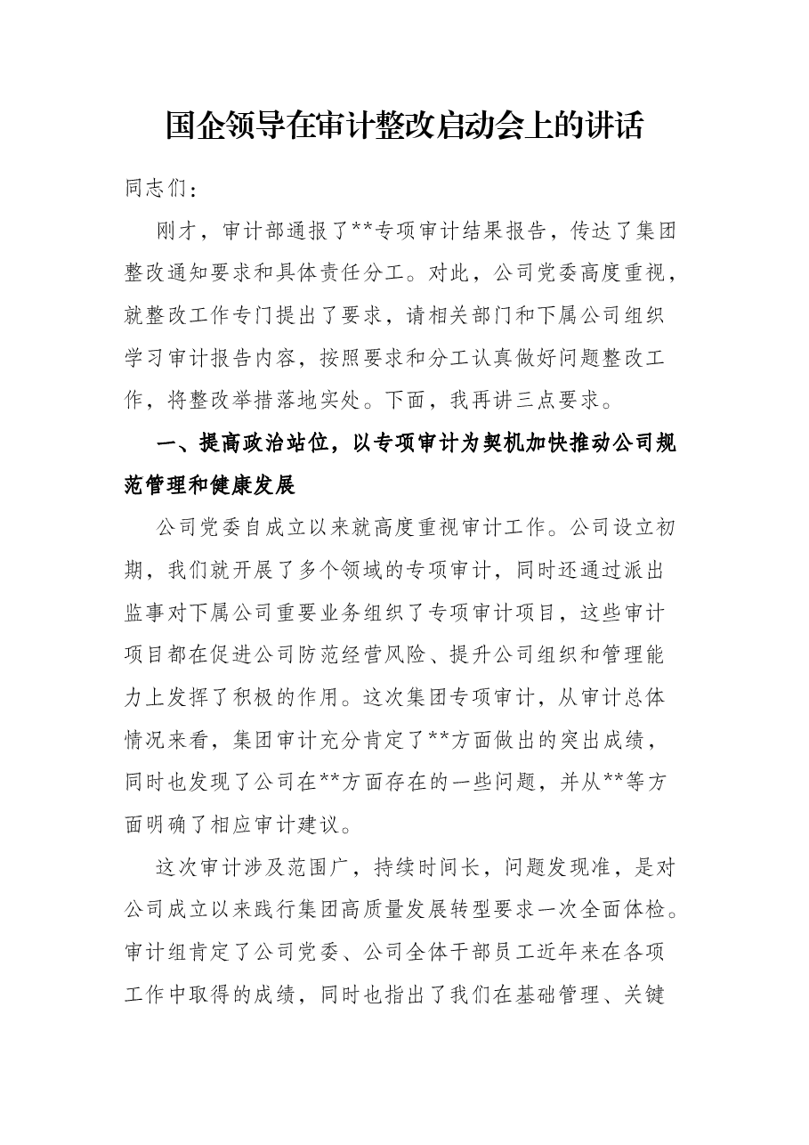 国企领导在审计整改启动会上的讲话.docx,第1页预览