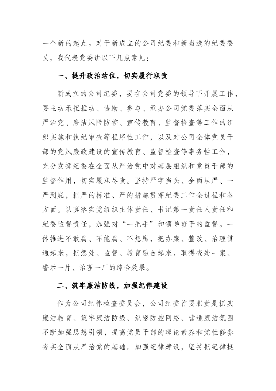 党委书记在公司纪律检查委员会成立大会上的讲话.docx,第2页预览