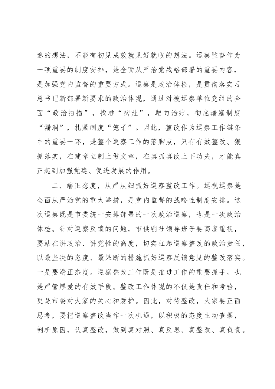 XX市副市长在市委第二巡察组巡察市供销社情况反馈会议上的讲话.doc,第2页预览