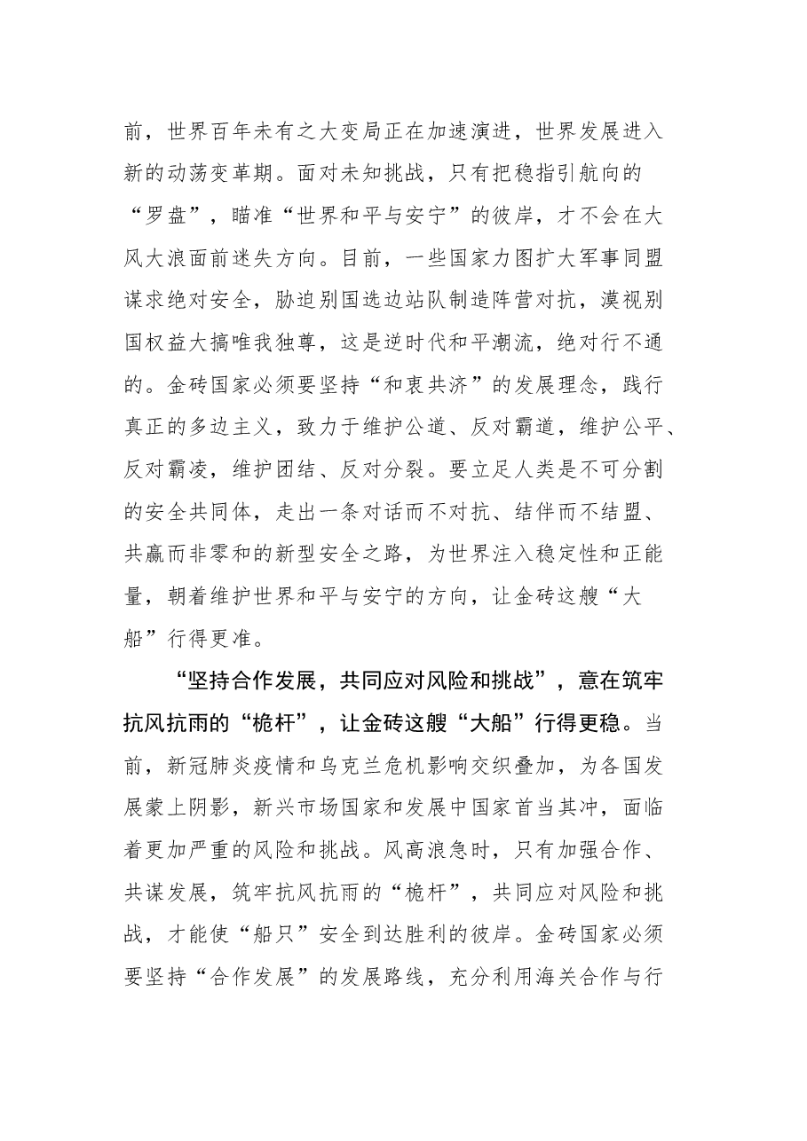 (4篇)2022年学习总书记在金砖国家领导人第十四次会晤上的讲话心得汇编.docx,第3页预览