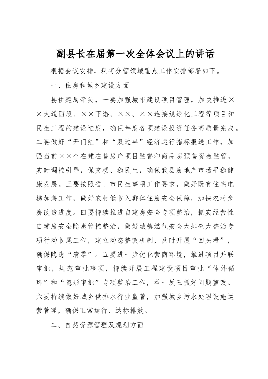 副县长在届第一次全体会议上的讲话.docx,第1页预览