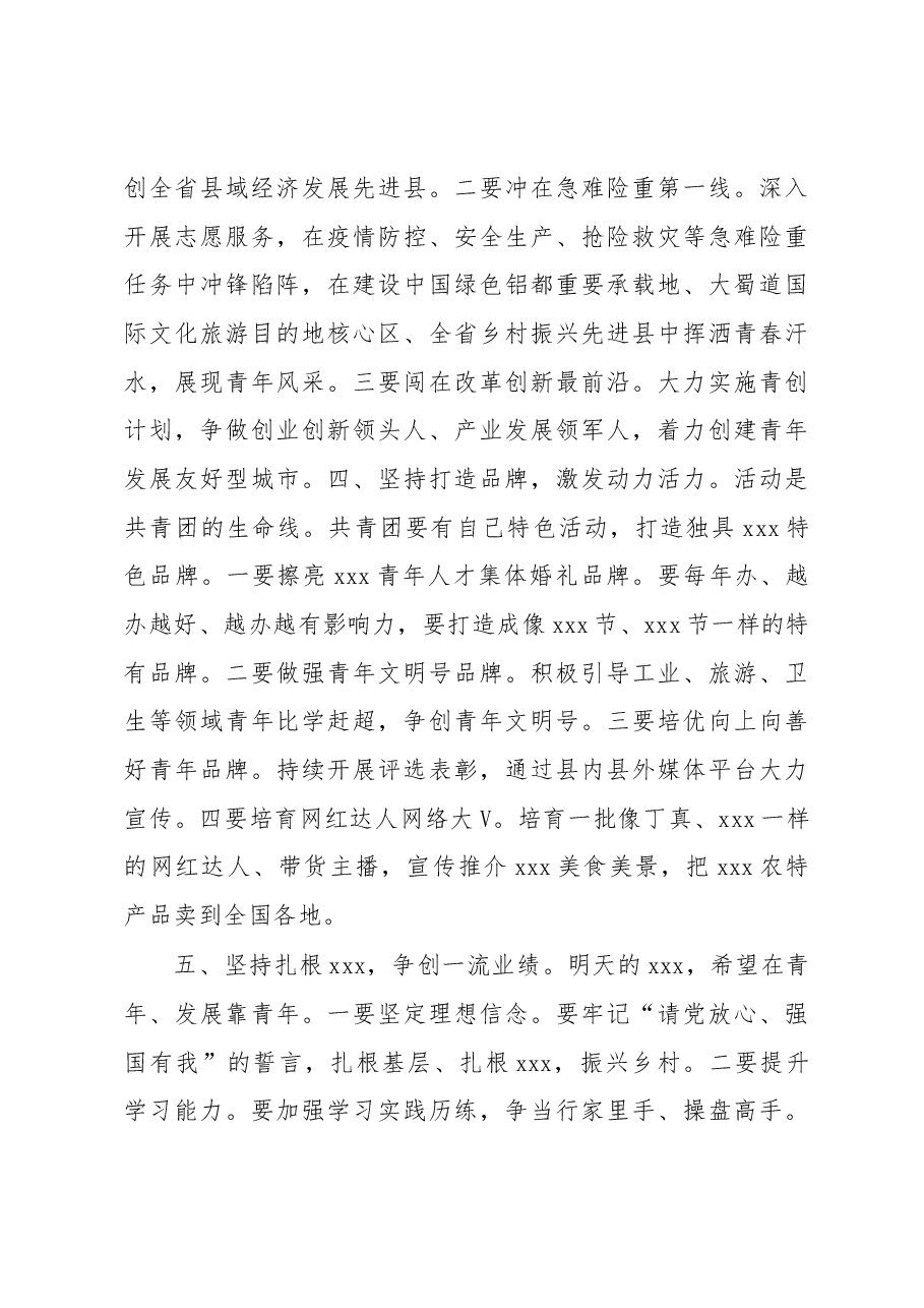 xxx县委书记在共青团xxx县第十三次代表大会上的讲话.docx,第3页预览