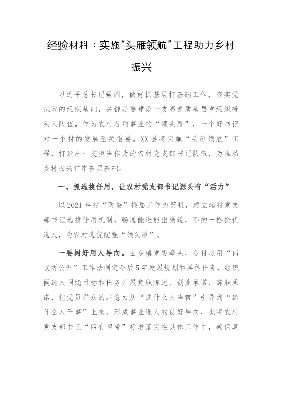 经验材料:实施“头雁领航”工程助力乡村振兴.docx,第1页预览