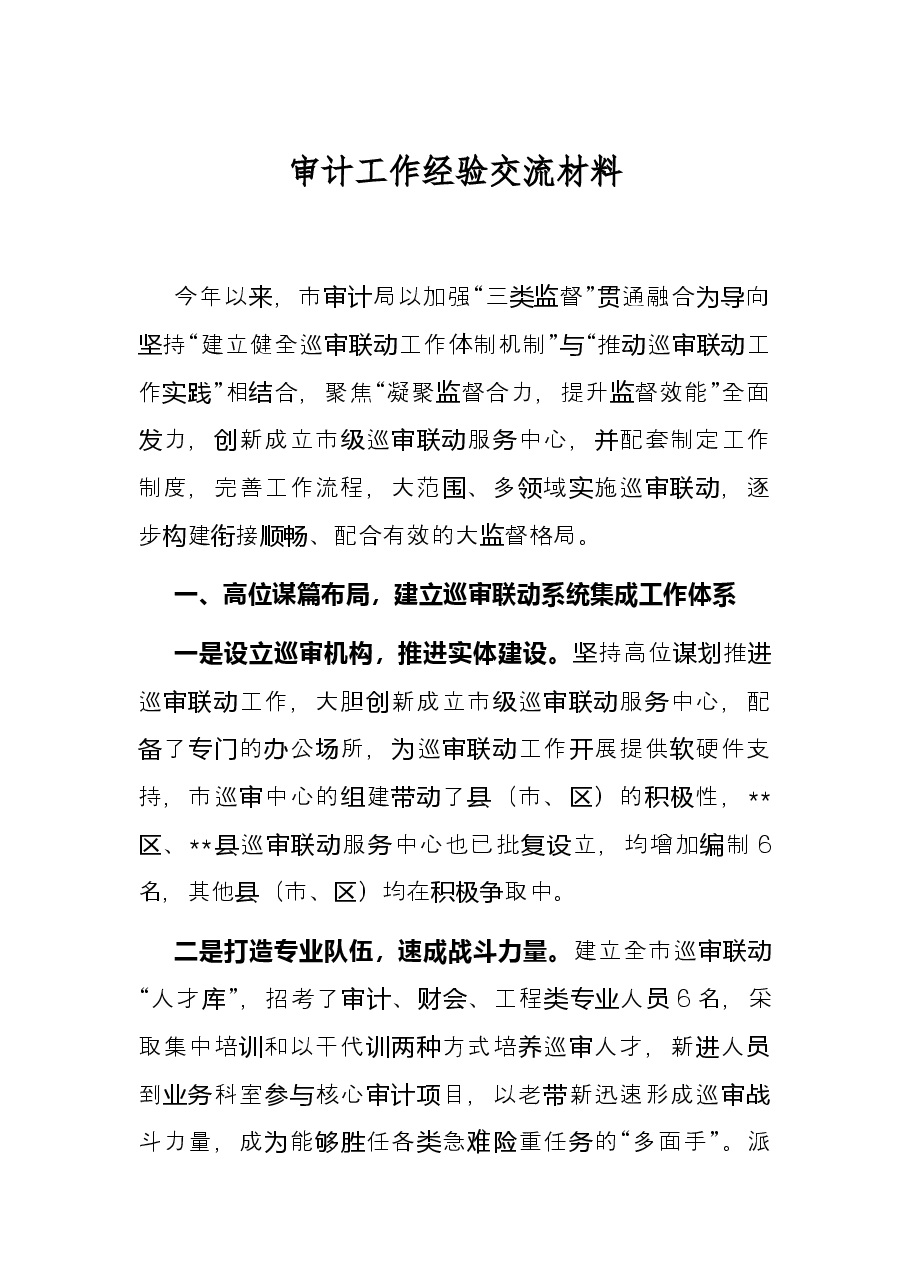 审计工作经验交流材料.docx,第1页预览