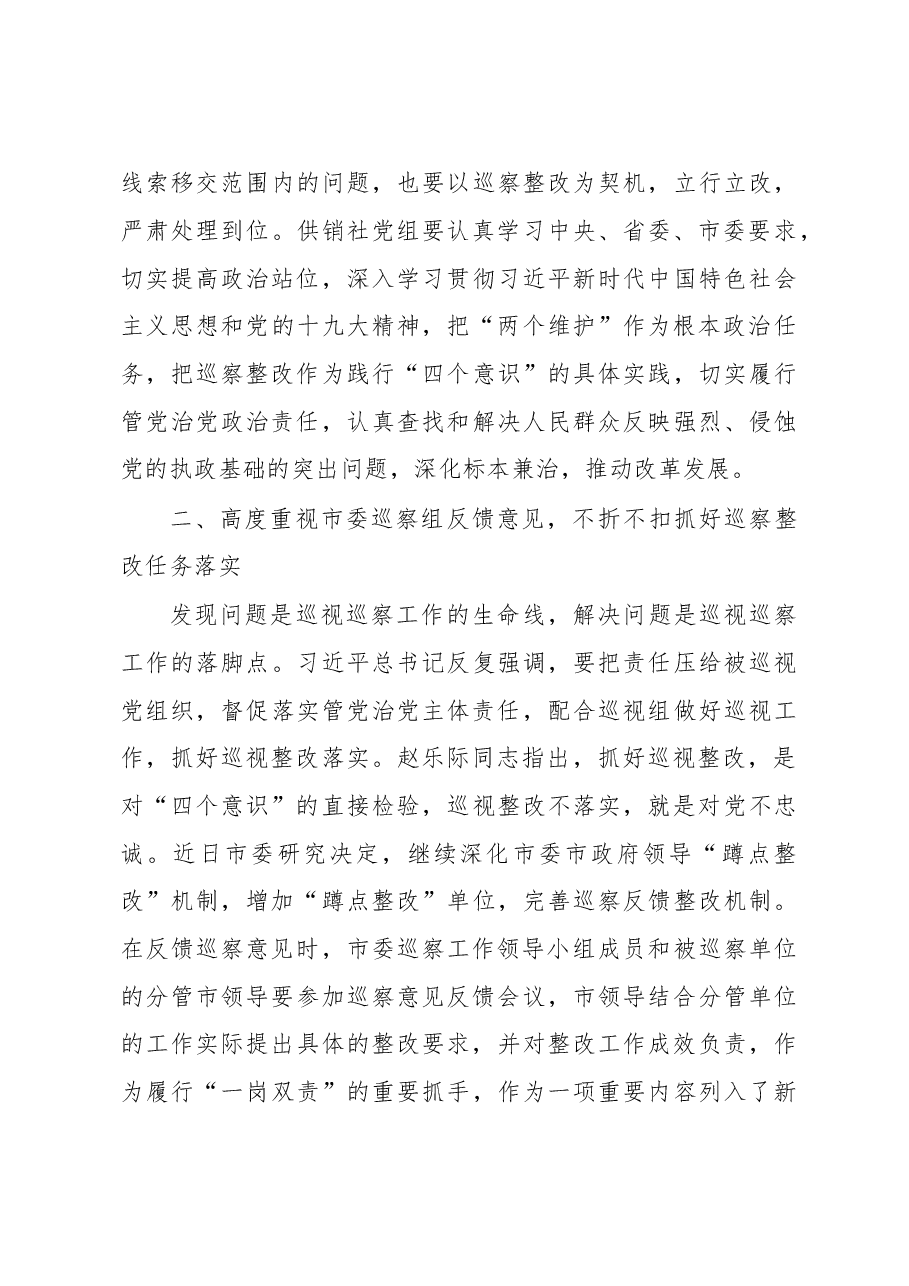 XX市巡察办主任向市供销社反馈巡察意见时的讲话.doc,第3页预览