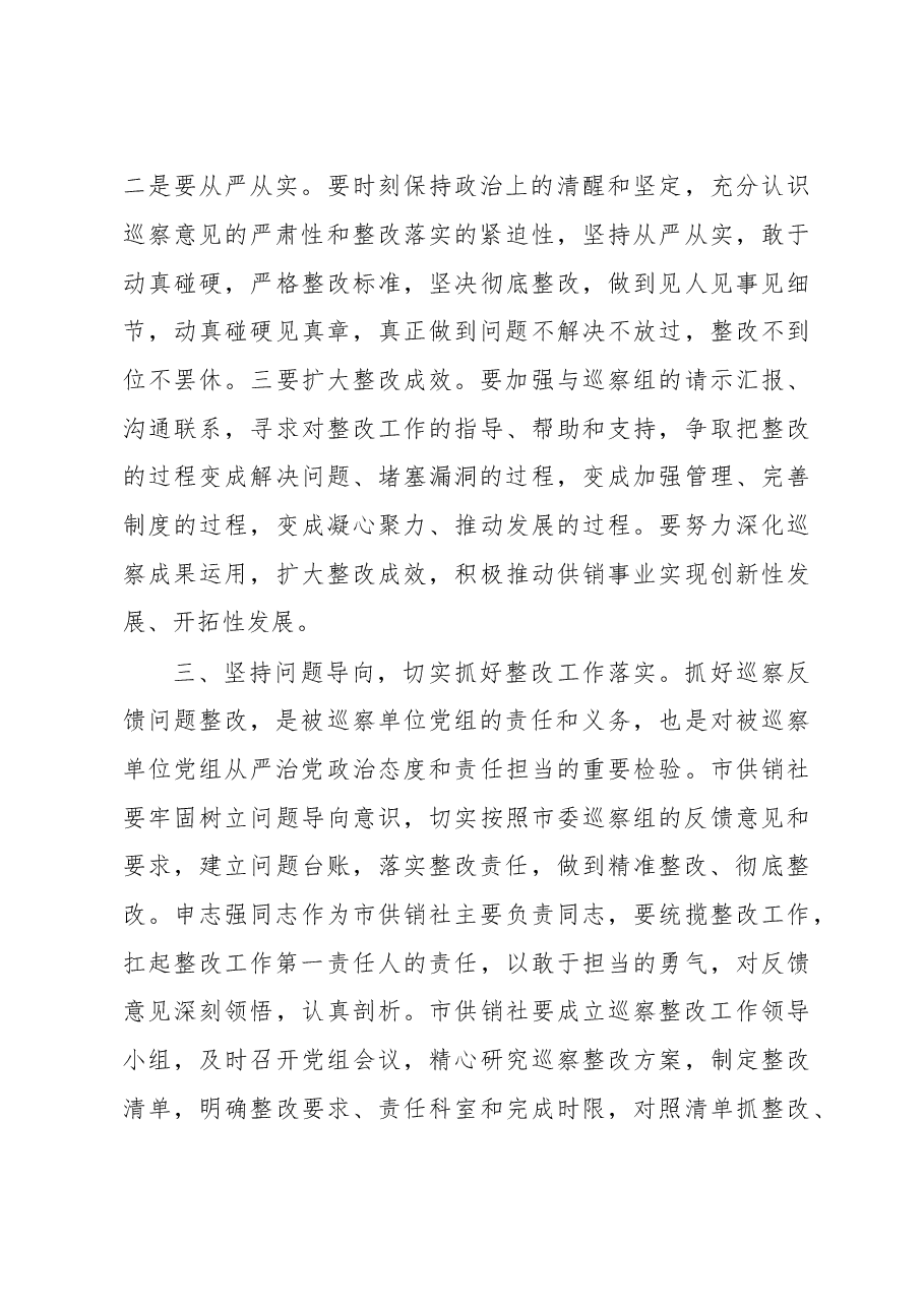 XX市副市长在市委第二巡察组巡察市供销社情况反馈会议上的讲话.doc,第3页预览