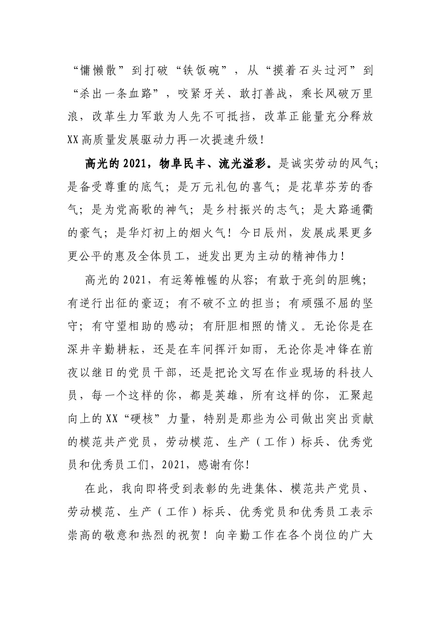 公司董事长在2021年度总结表彰大会上的致辞.docx,第3页预览