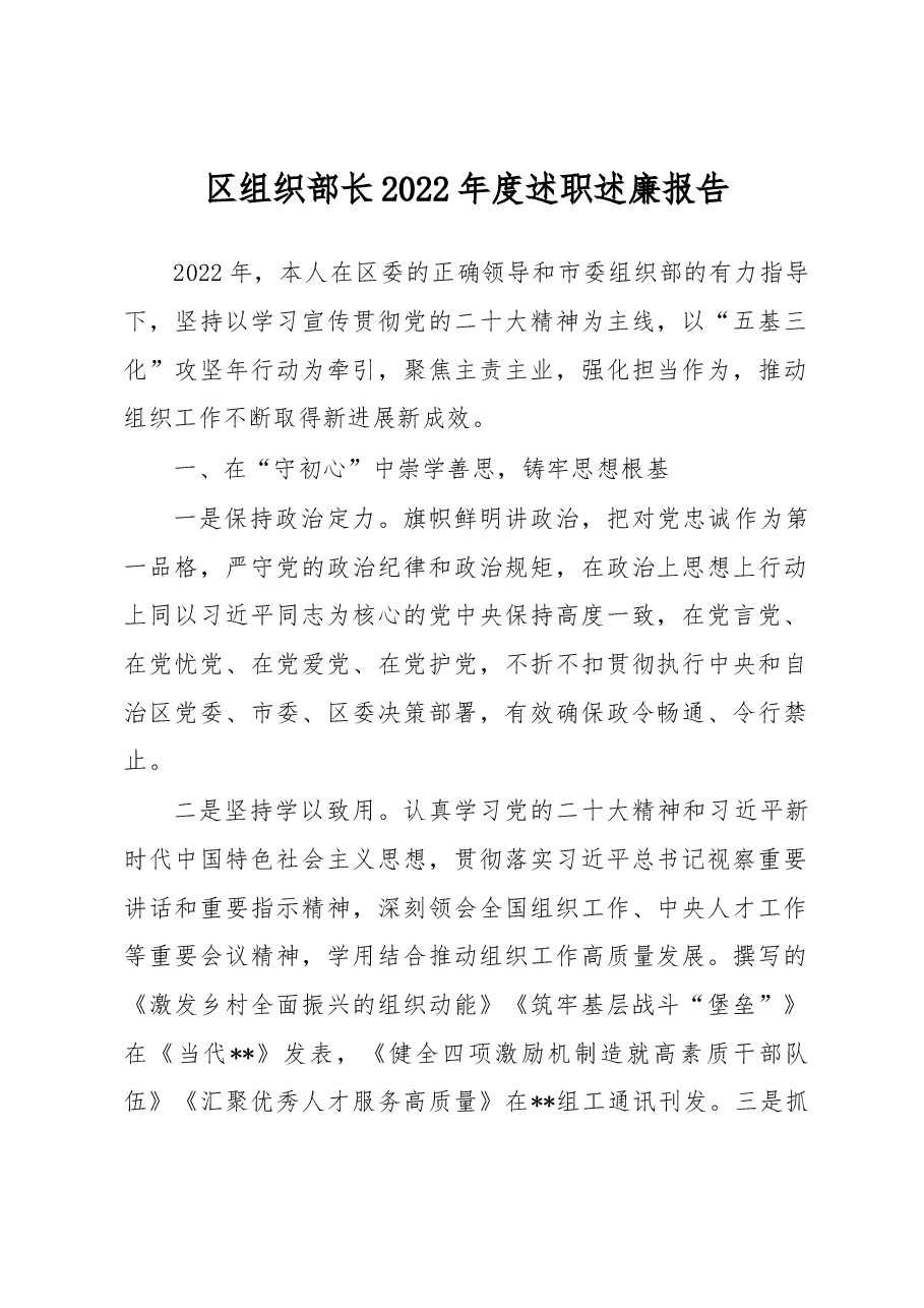 区组织部长2022年度述职述廉报告.docx,第1页预览