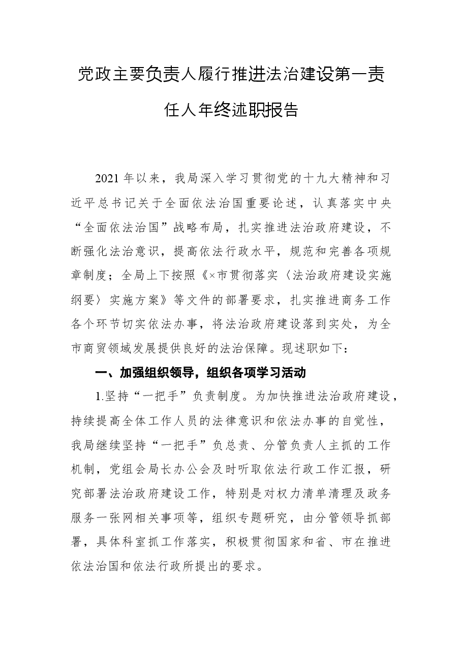 党政主要负责人履行推进法治建设第一责任人年终述职报告.docx,第1页预览