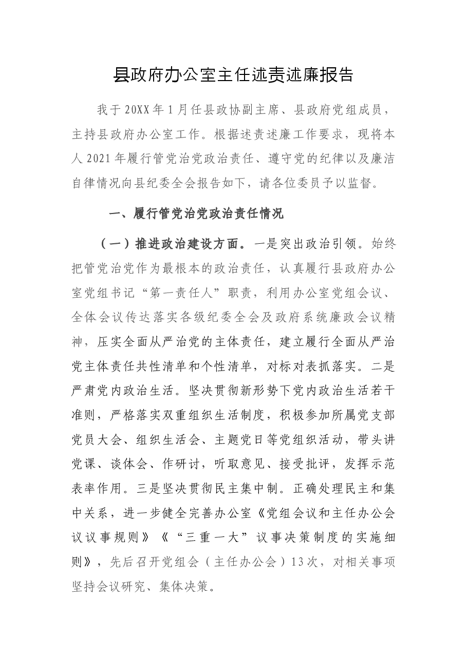 县政府办公室主任述责述廉报告.docx,第1页预览