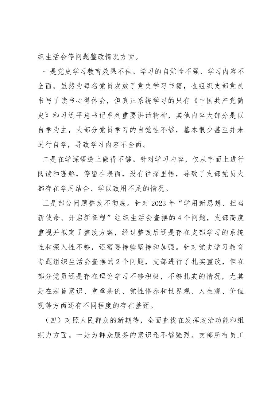 国有企业党支部2023年度六个带头组织生活会对照检查材料.docx,第3页预览