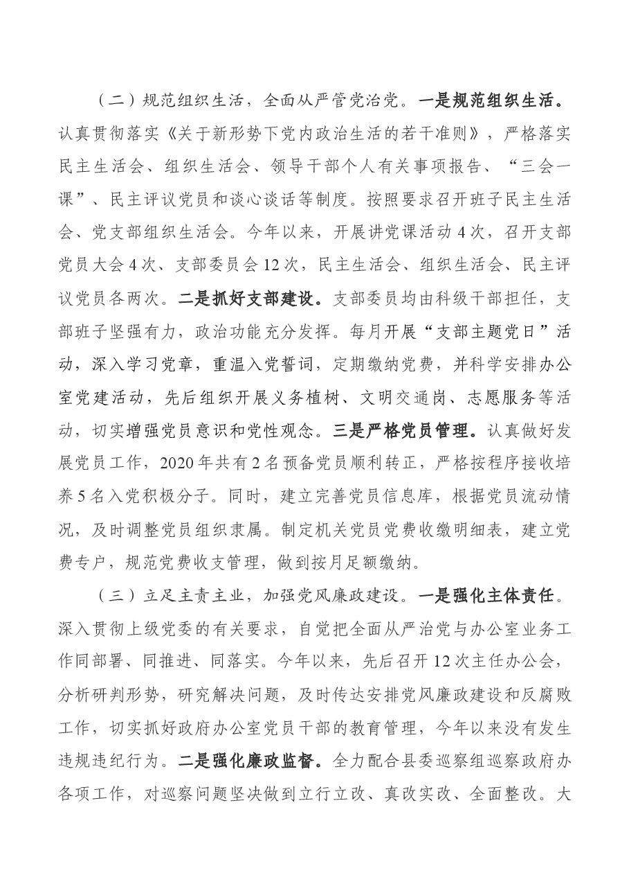 2020年度县政府办公室党支部述职报告.docx,第2页预览