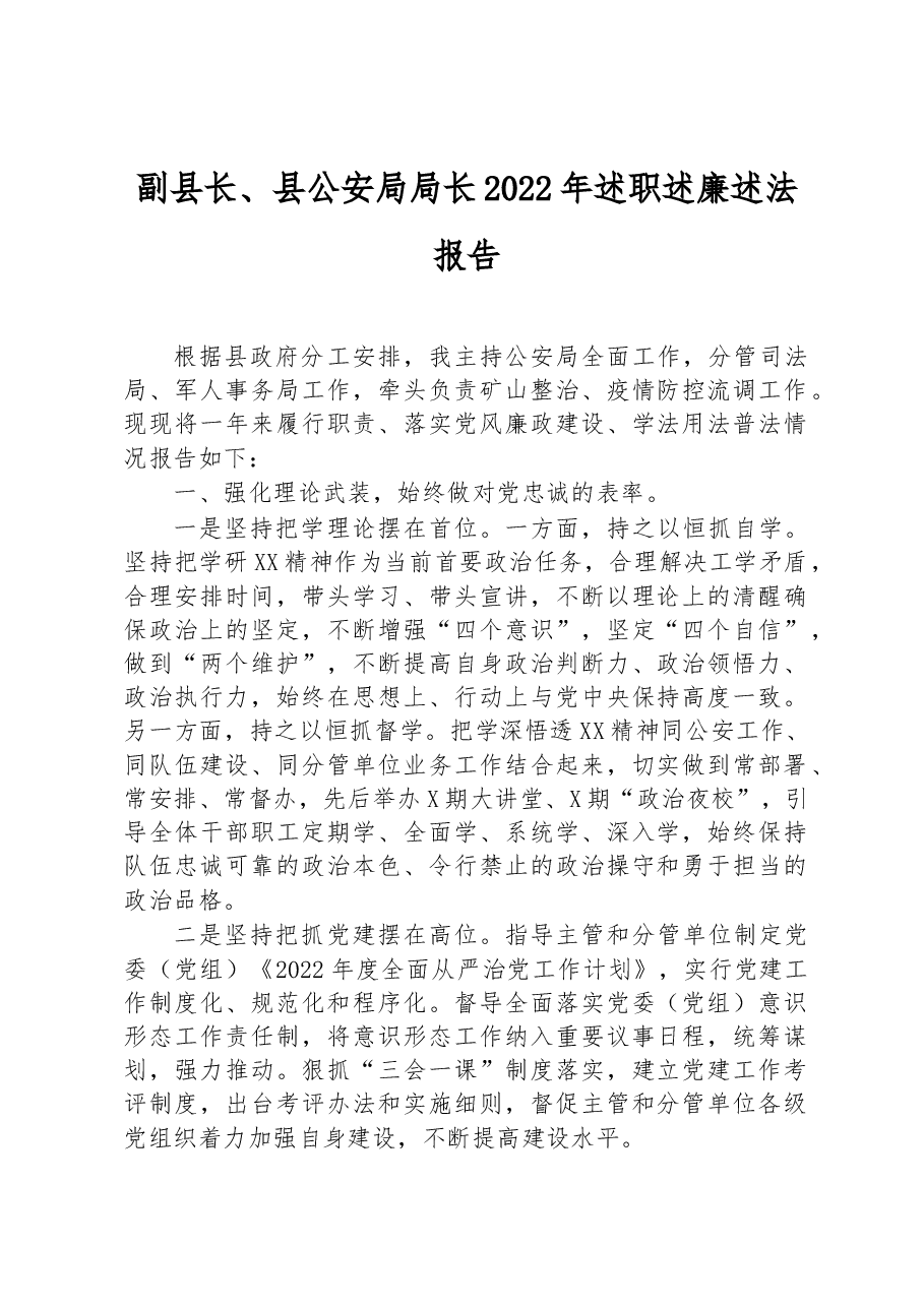 副县长、县公安局局长2022年述职述廉述法报告.docx,第1页预览