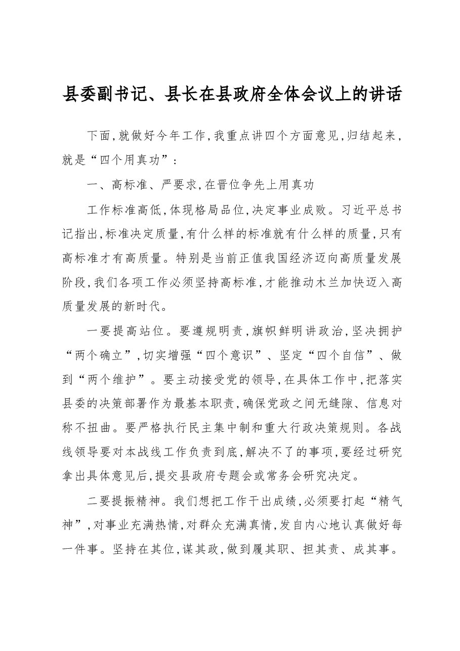 县委副书记、县长在县政府全体会议上的讲话.docx,第1页预览