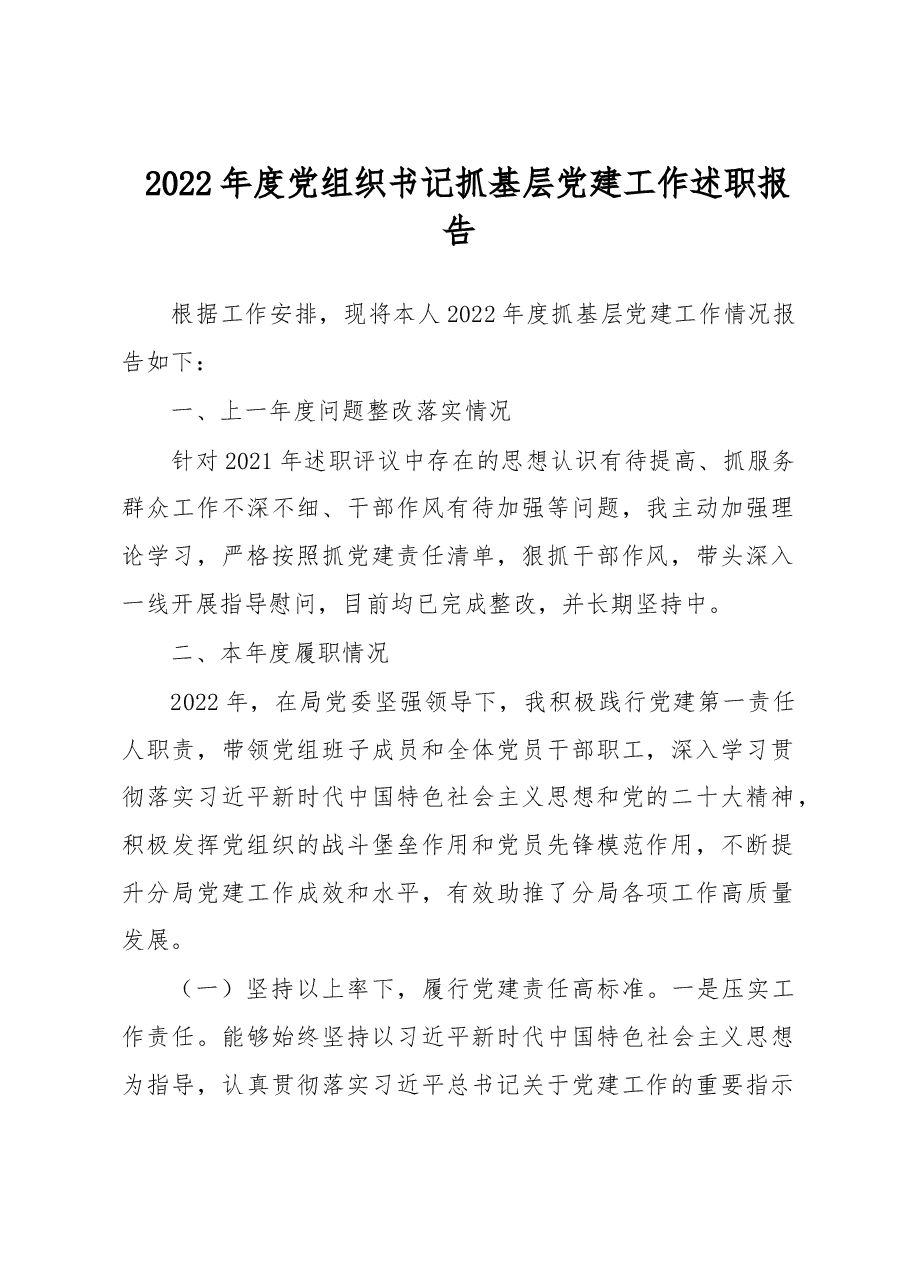 2022年度党组织书记抓基层党建工作述职报告.docx,第1页预览