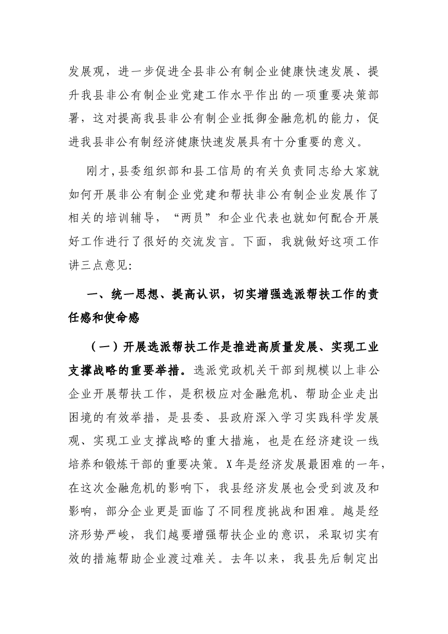 组织部长在第二批非公有制企业发展服务员和党建工作指导员座谈会暨培训会上的讲话.docx,第2页预览