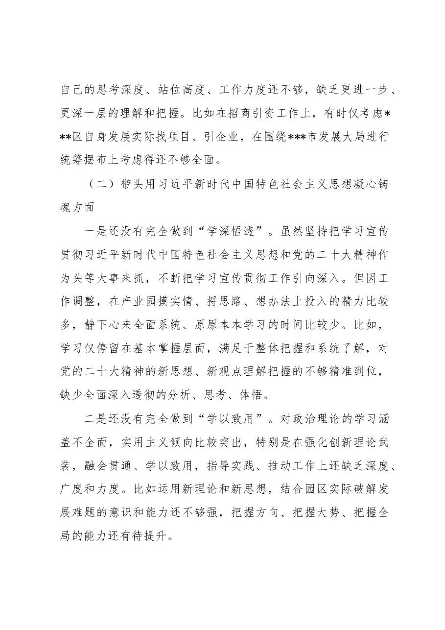 2022年园区民主生活会领导个人对照检查材料.docx,第2页预览