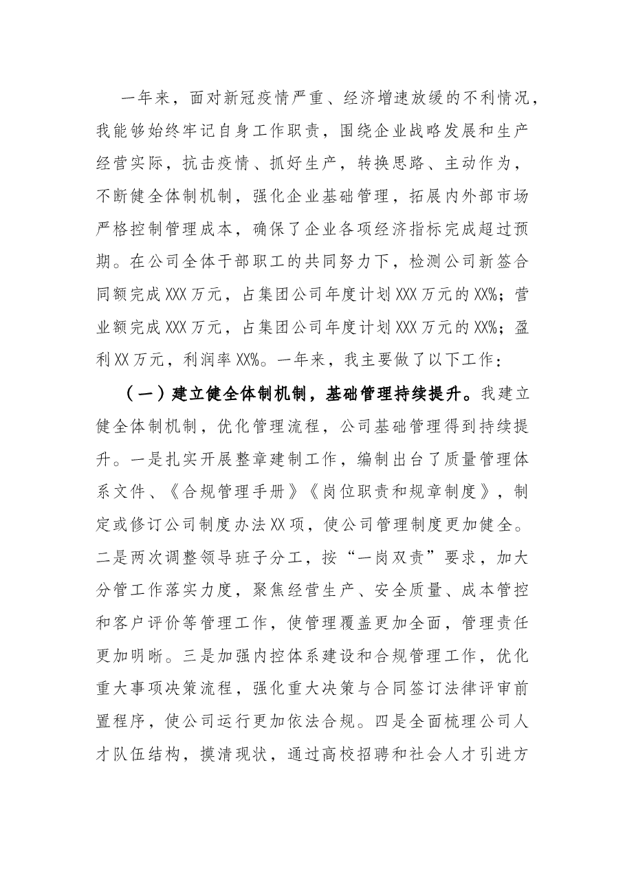 检测公司总经理述职述廉报告.docx,第2页预览