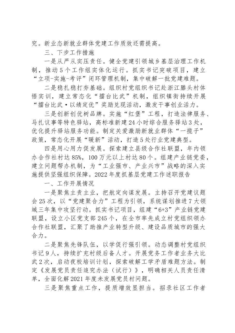 (3篇)2022年市党(工)委书记抓基层党建工作述职报告.docx,第2页预览