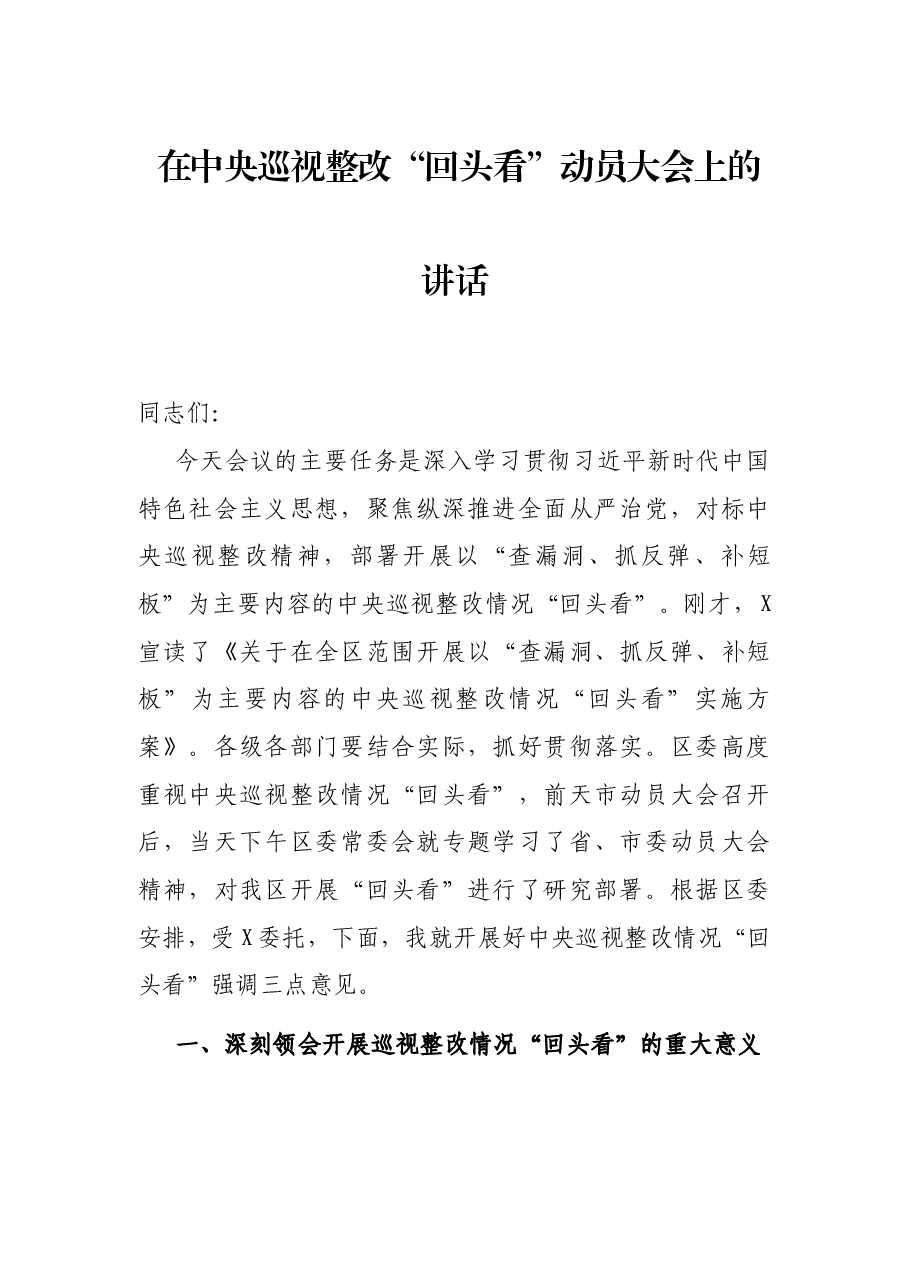 在中央巡视整改“回头看”动员大会上的讲话.docx,第1页预览