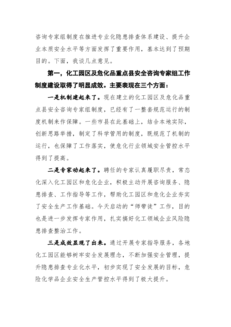 在甘肃省化工园区及危化品重点县安全咨询专家组座谈会暨“师带徒”启动仪式上的讲话.docx,第2页预览