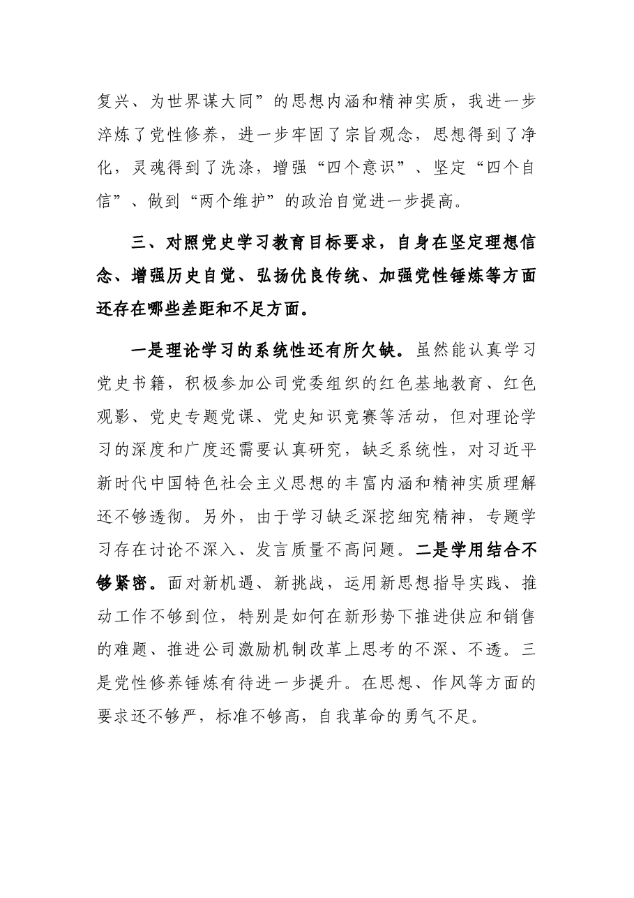 集团公司党支部2021年党史学习教育专题组织生活会检视问题发言.docx,第3页预览