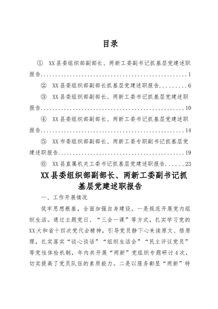 （6篇）2022年度各市县委两新工委书记抓基层党建述职报告汇编.docx，第1页预览