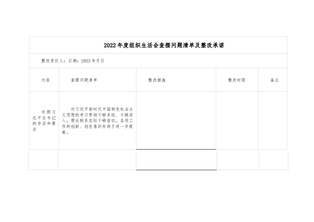 2022年度组织生活会查摆问题清单及整改承诺.docx,第1页预览