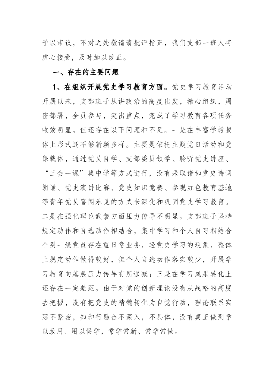 党史学习教育专题组织生活会领导班子对照检查材料（政法机关党支部）.docx，第2页预览