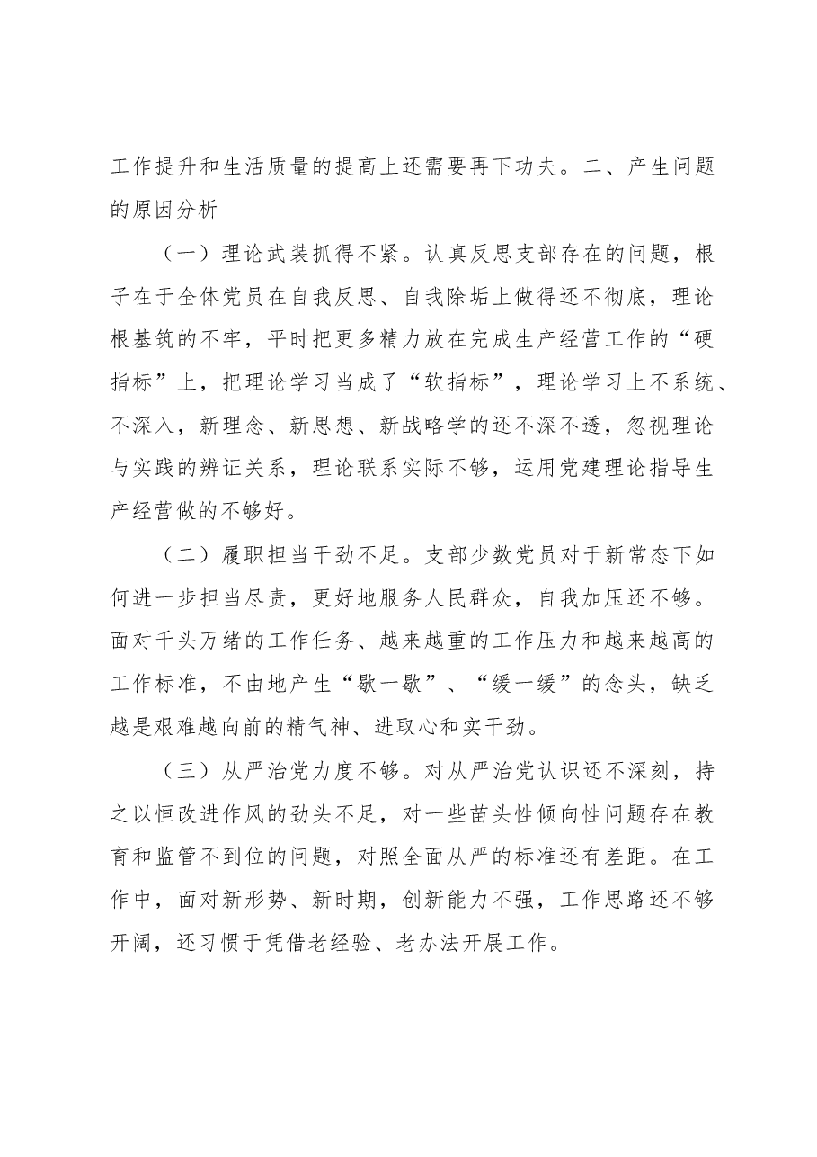 公司党支部委员会2022年度组织生活会对照检查材料.docx，第4页预览
