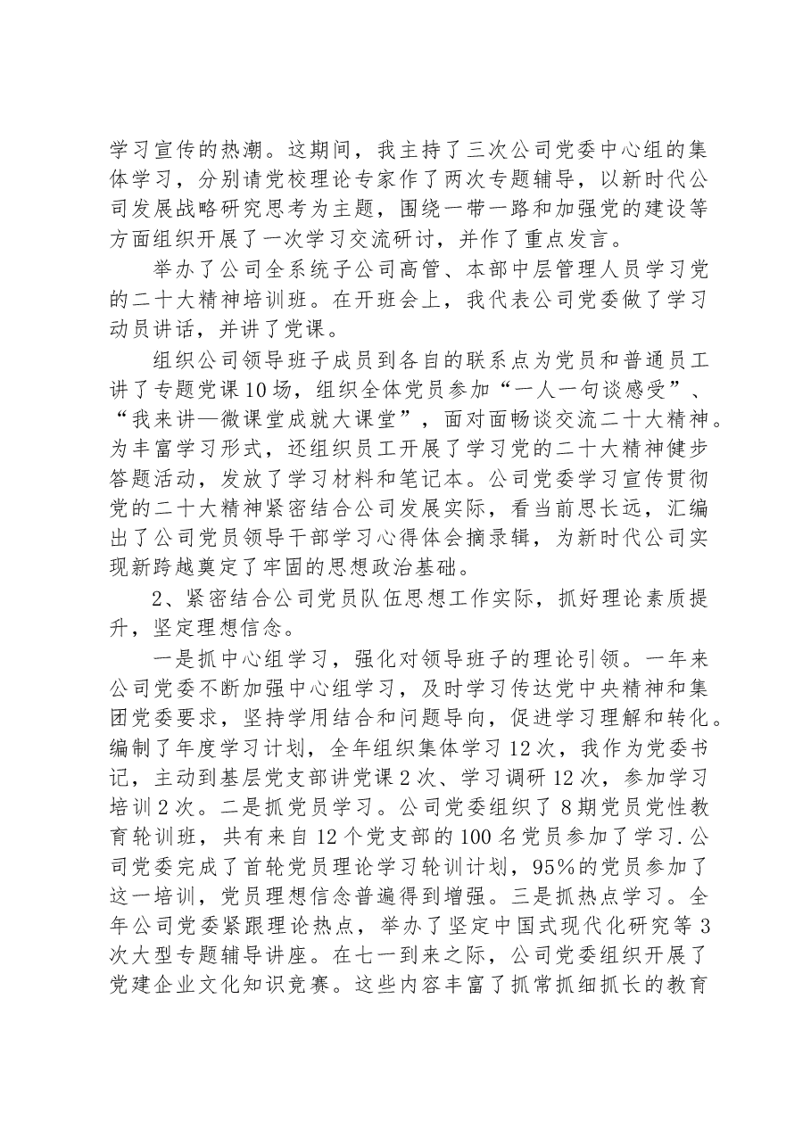 国企党委书记2022年度抓基层党建工作述职评议报告.docx,第2页预览