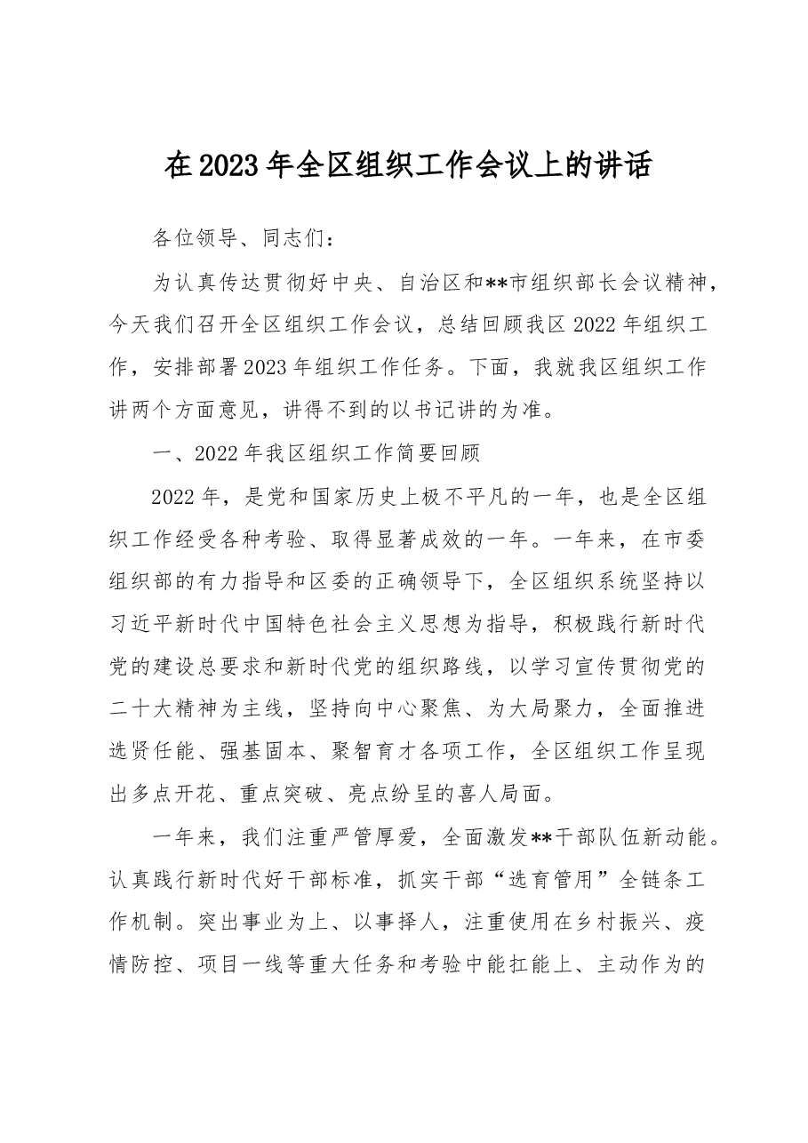 在2023年全区组织工作会议上的讲话.docx,第1页预览