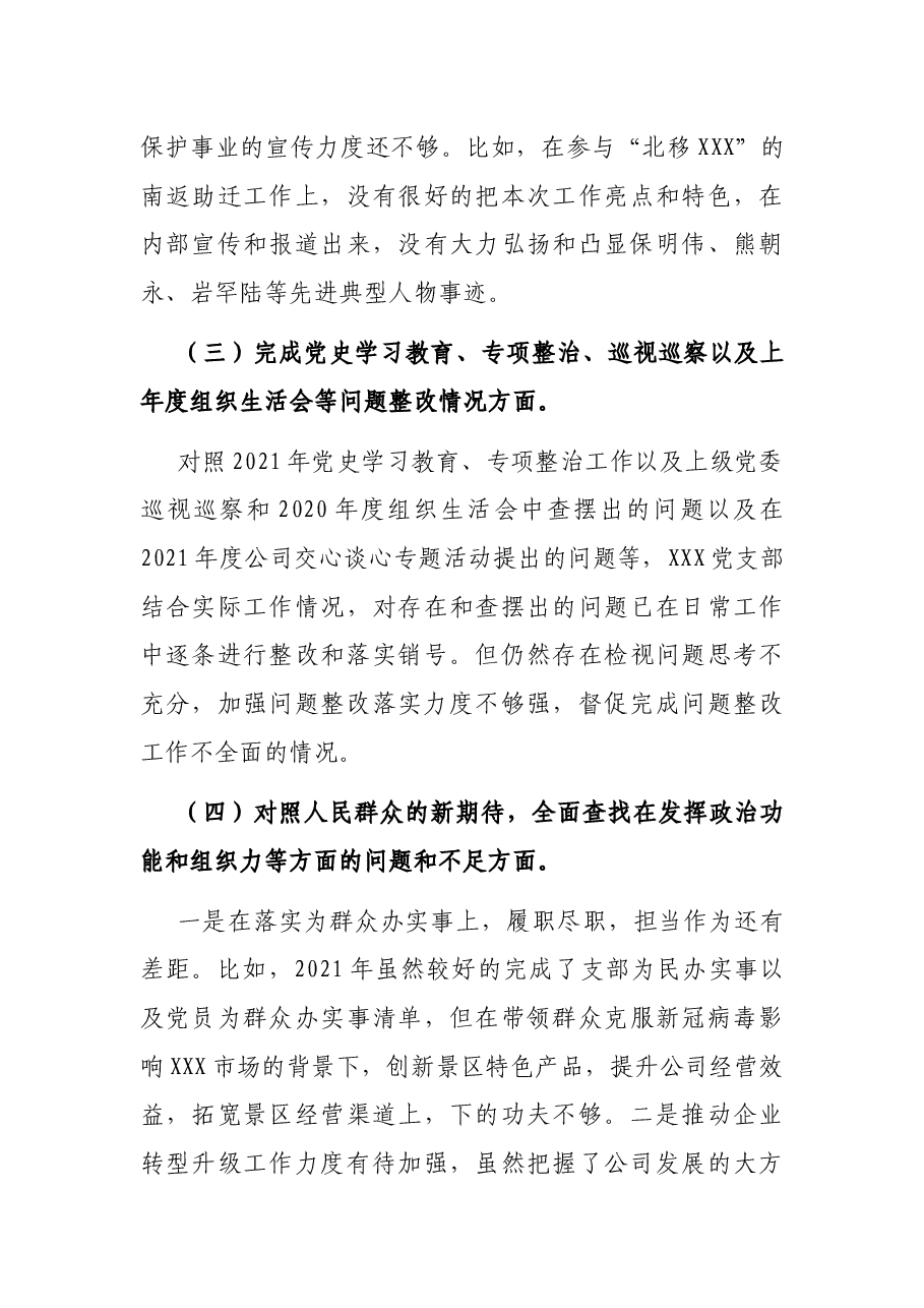 国企党支部2021年度组织生活会对照检查材料.docx,第3页预览