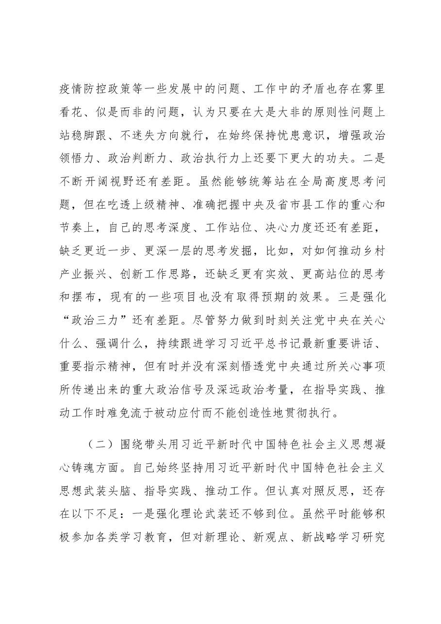 2022年度党员领导干部民主生活会个人对照检查材料提纲.docx,第3页预览