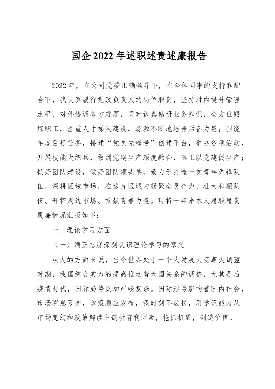 国企2022年述职述责述廉报告.docx,第1页预览