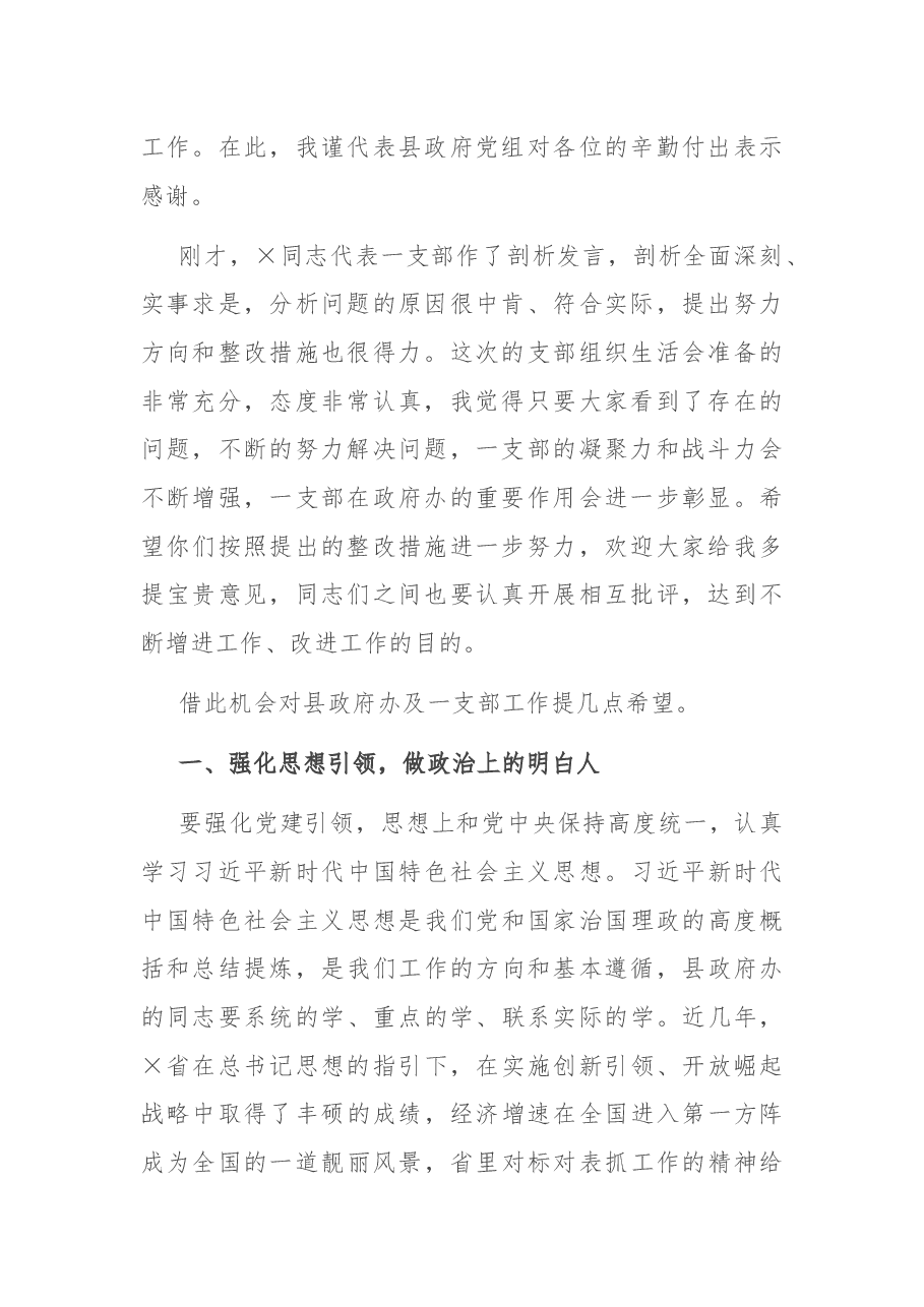 在县政府办机关党支部组织生活会上的讲话.docx,第2页预览