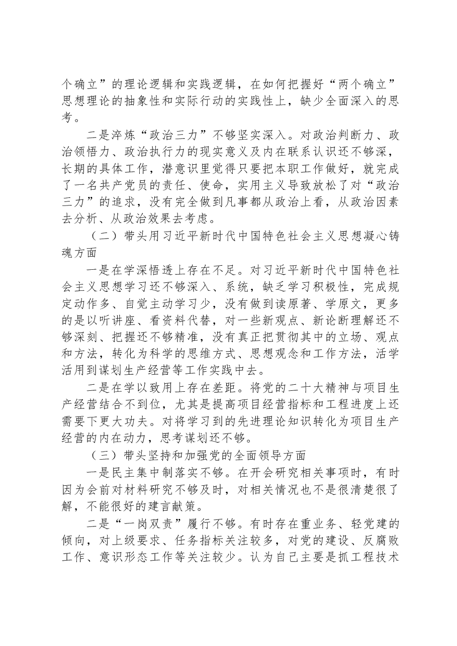 (公司)2022年度民主生活会班子成员个人发言提纲.docx,第2页预览